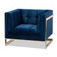 Ambra Glam and Luxe Navy Blue Velvet Fabric Upholstered and Button Tufted Armchair with Gold-Tone Frame FredCo