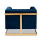 Ambra Glam and Luxe Navy Blue Velvet Fabric Upholstered and Button Tufted Armchair with Gold-Tone Frame FredCo