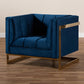 Ambra Glam and Luxe Navy Blue Velvet Fabric Upholstered and Button Tufted Armchair with Gold-Tone Frame FredCo