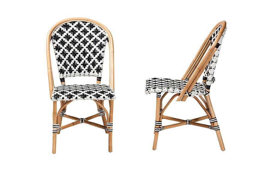 Ambre Modern French Black and White Weaving Natural Rattan 2-Piece Bistro Chair Set FredCo