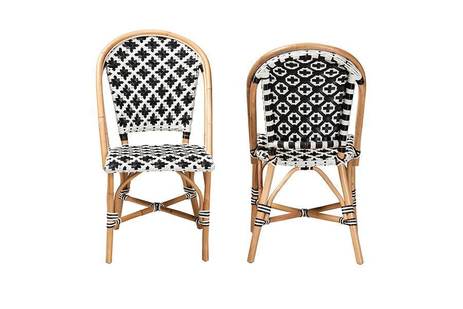 Ambre Modern French Black and White Weaving Natural Rattan 2-Piece Bistro Chair Set FredCo