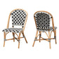 Ambre Modern French Black and White Weaving Natural Rattan 2-Piece Bistro Chair Set FredCo