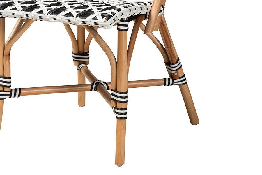 Ambre Modern French Black and White Weaving Natural Rattan 2-Piece Bistro Chair Set FredCo