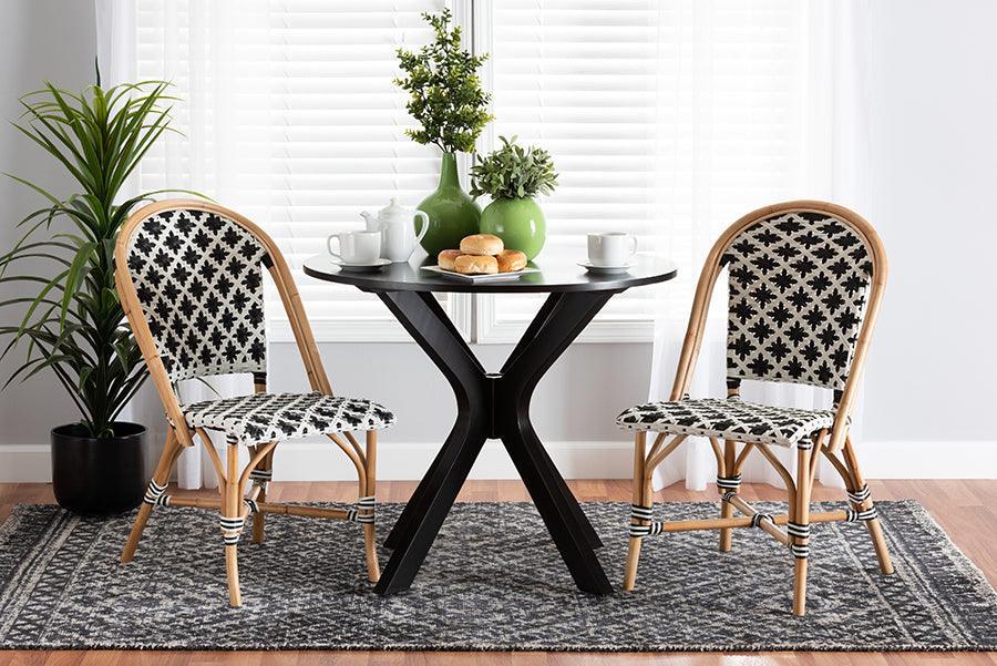 Ambre Modern French Black and White Weaving Natural Rattan 2-Piece Bistro Chair Set FredCo