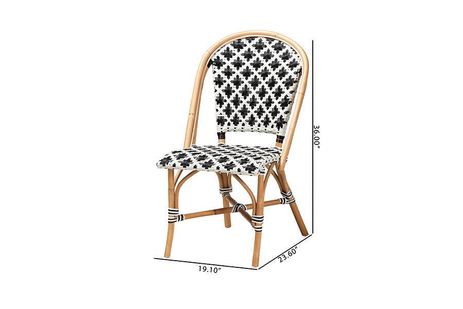 Ambre Modern French Black and White Weaving Natural Rattan 2-Piece Bistro Chair Set FredCo