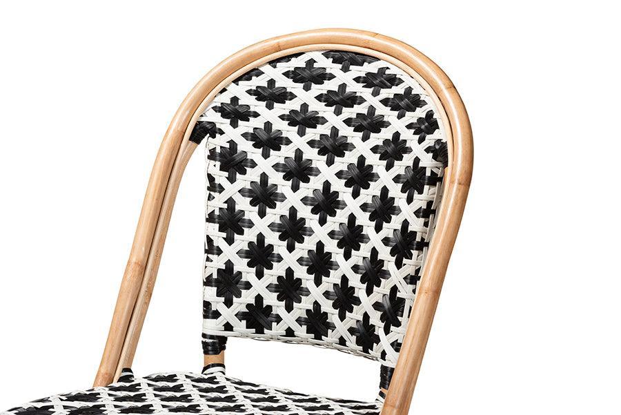 Ambre Modern French Black and White Weaving Natural Rattan 2-Piece Bistro Chair Set FredCo