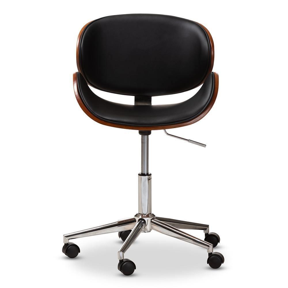 Ambrosio Modern and Contemporary Black Faux Leather Upholstered Chrome-Finished Metal Adjustable Swivel Office Chair FredCo
