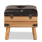 Amena Rustic Transitional Dark Brown PU Leather Upholstered and Oak Finished Wood Small Storage Ottoman FredCo