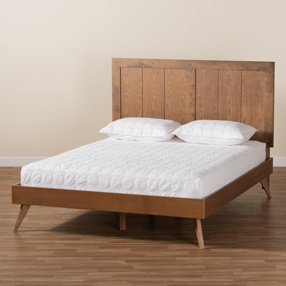 Amira Mid-Century Modern Transitional Ash Walnut Finished Wood Queen Size Platform Bed FredCo