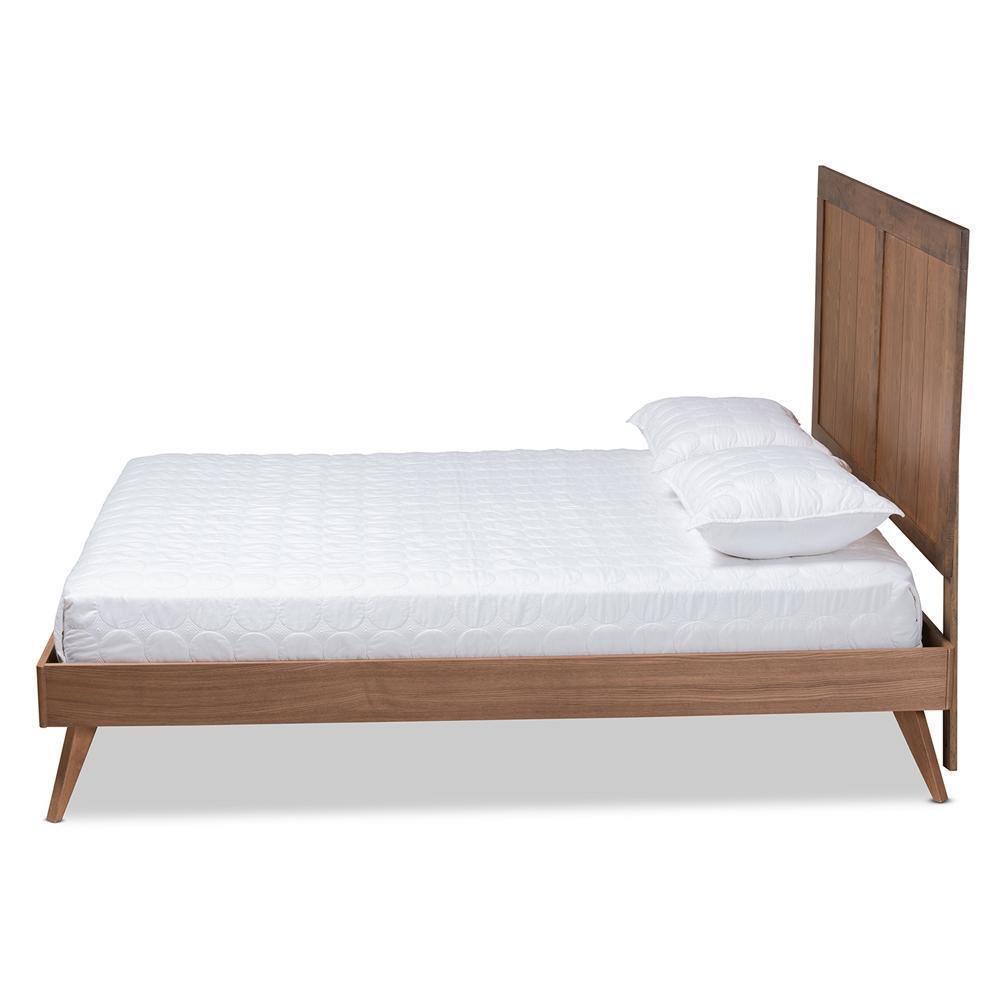 Amira Mid-Century Modern Transitional Ash Walnut Finished Wood Queen Size Platform Bed FredCo