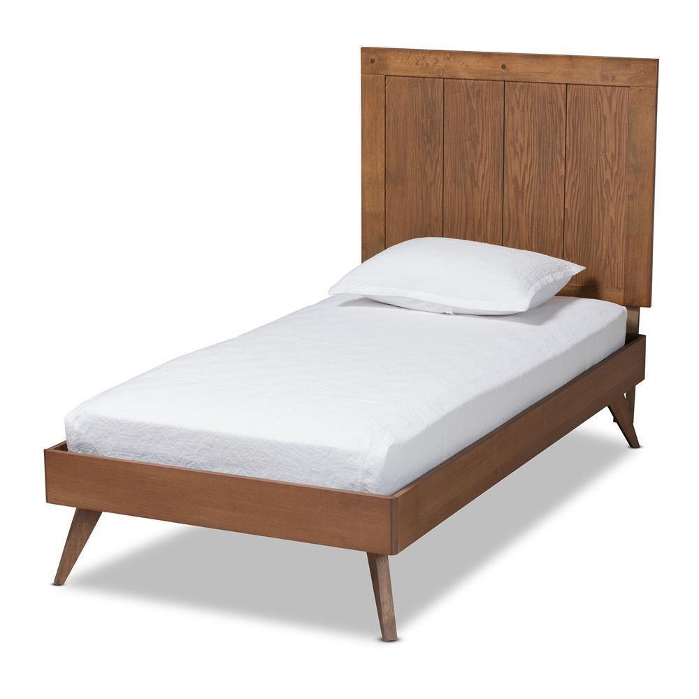 Amira Mid-Century Modern Transitional Ash Walnut Finished Wood Twin Size Platform Bed FredCo