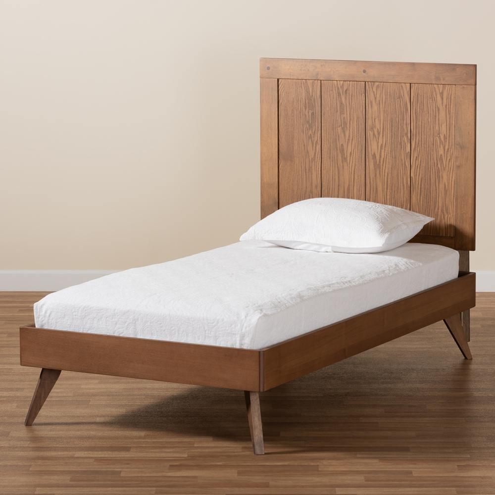 Amira Mid-Century Modern Transitional Ash Walnut Finished Wood Twin Size Platform Bed FredCo