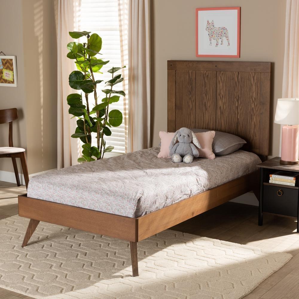 Amira Mid-Century Modern Transitional Ash Walnut Finished Wood Twin Size Platform Bed FredCo