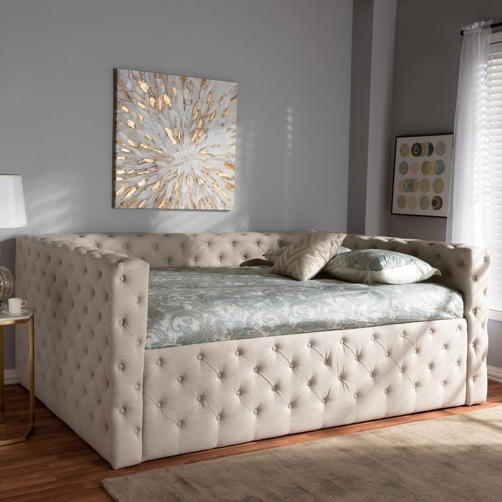 Anabella Modern and Contemporary Light Beige Fabric Upholstered Full Size Daybed FredCo