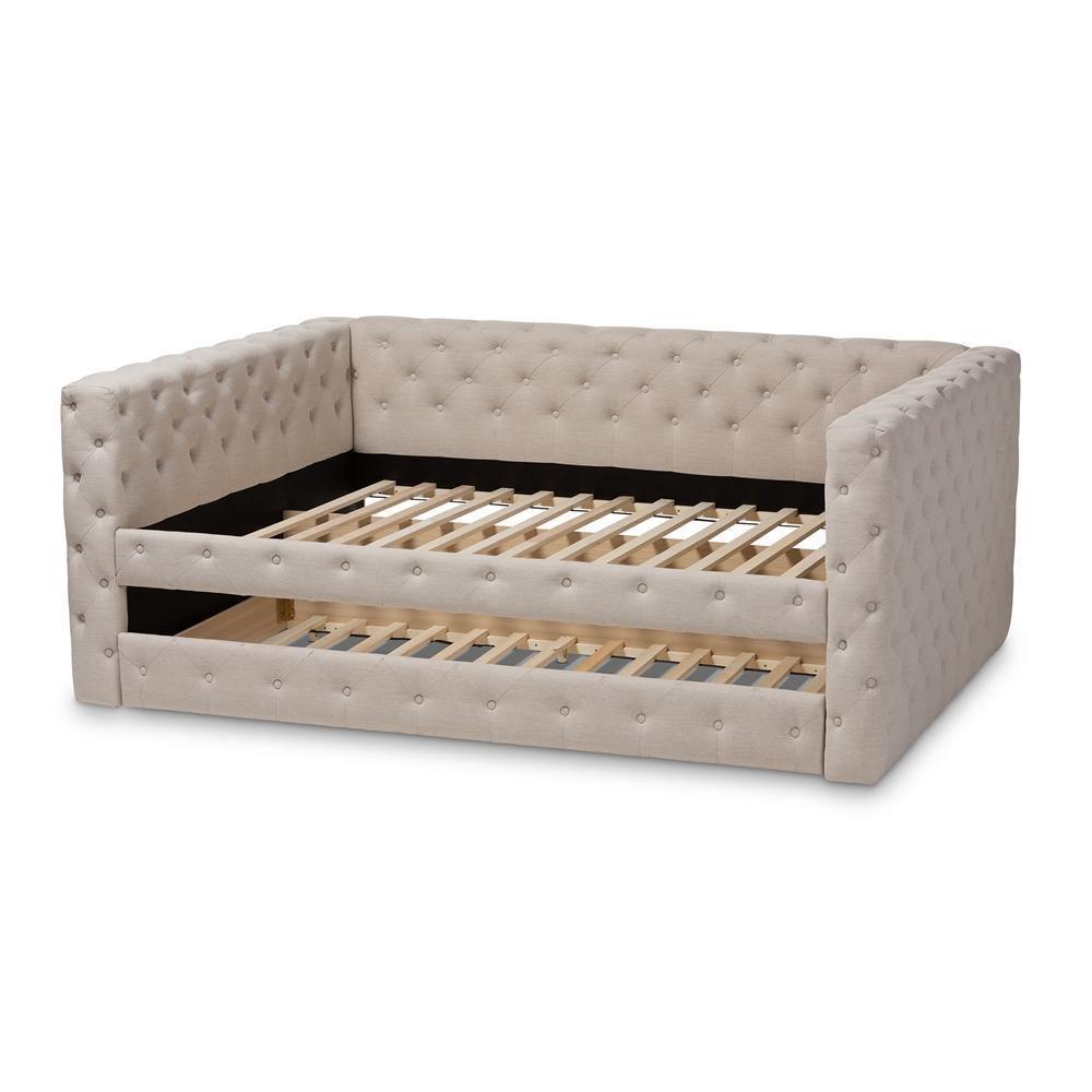 Anabella Modern and Contemporary Light Beige Fabric Upholstered Queen Size Daybed with Trundle FredCo
