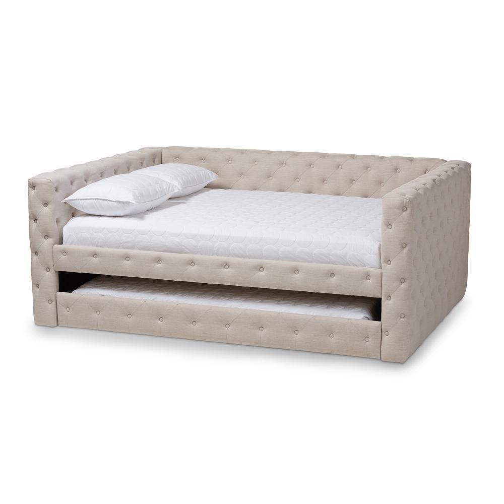 Anabella Modern and Contemporary Light Beige Fabric Upholstered Queen Size Daybed with Trundle FredCo