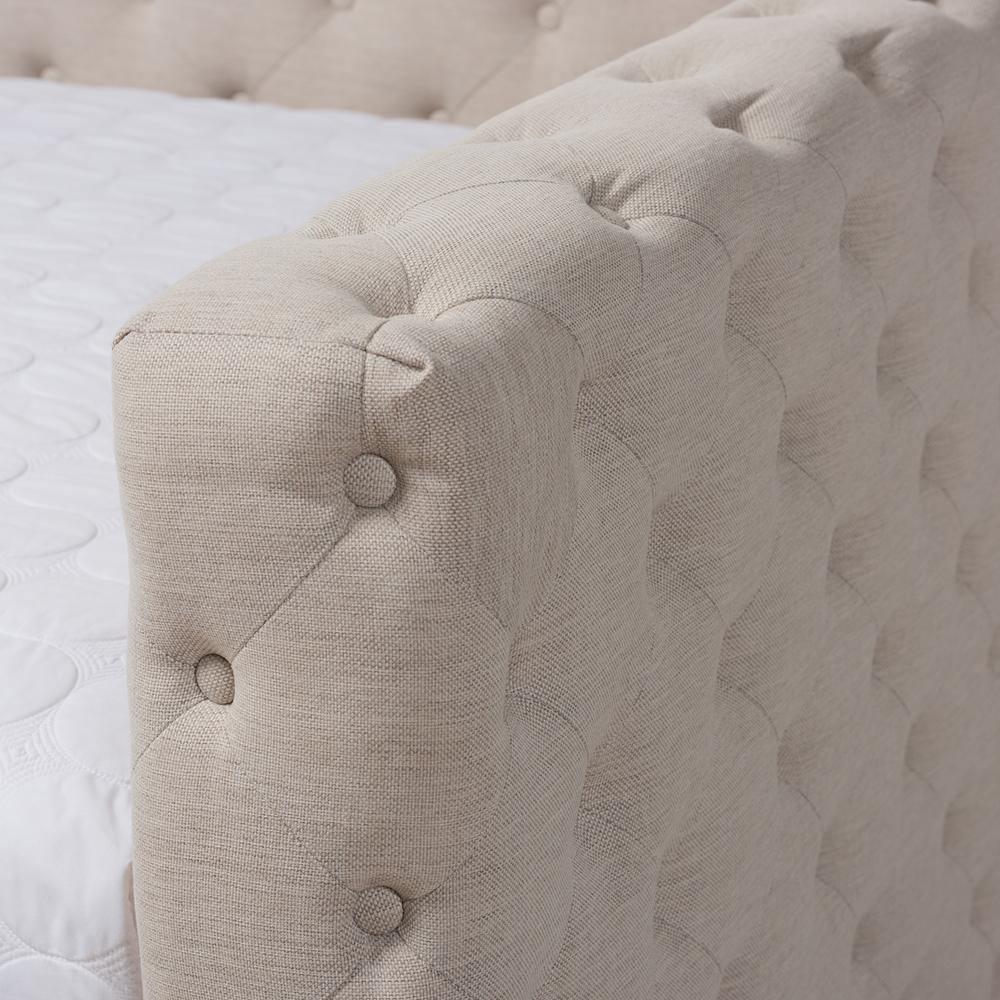 Anabella Modern and Contemporary Light Beige Fabric Upholstered Queen Size Daybed with Trundle FredCo