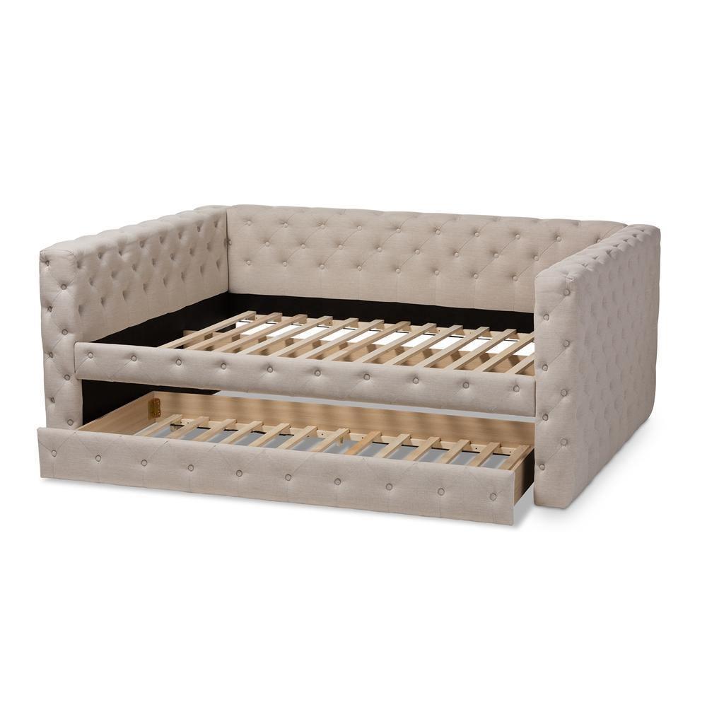 Anabella Modern and Contemporary Light Beige Fabric Upholstered Queen Size Daybed with Trundle FredCo