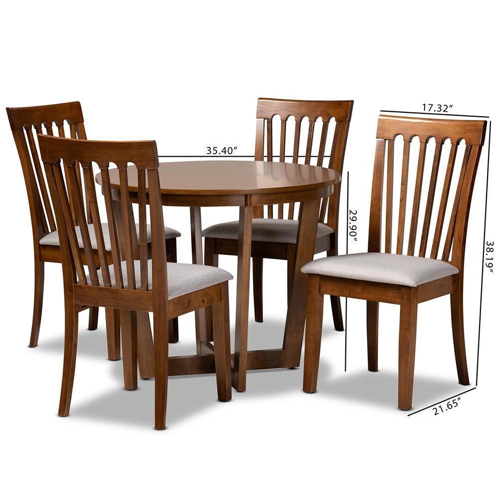 Andi Modern and Contemporary Grey Fabric Upholstered and Walnut Brown Finished Wood 5-Piece Dining Set FredCo
