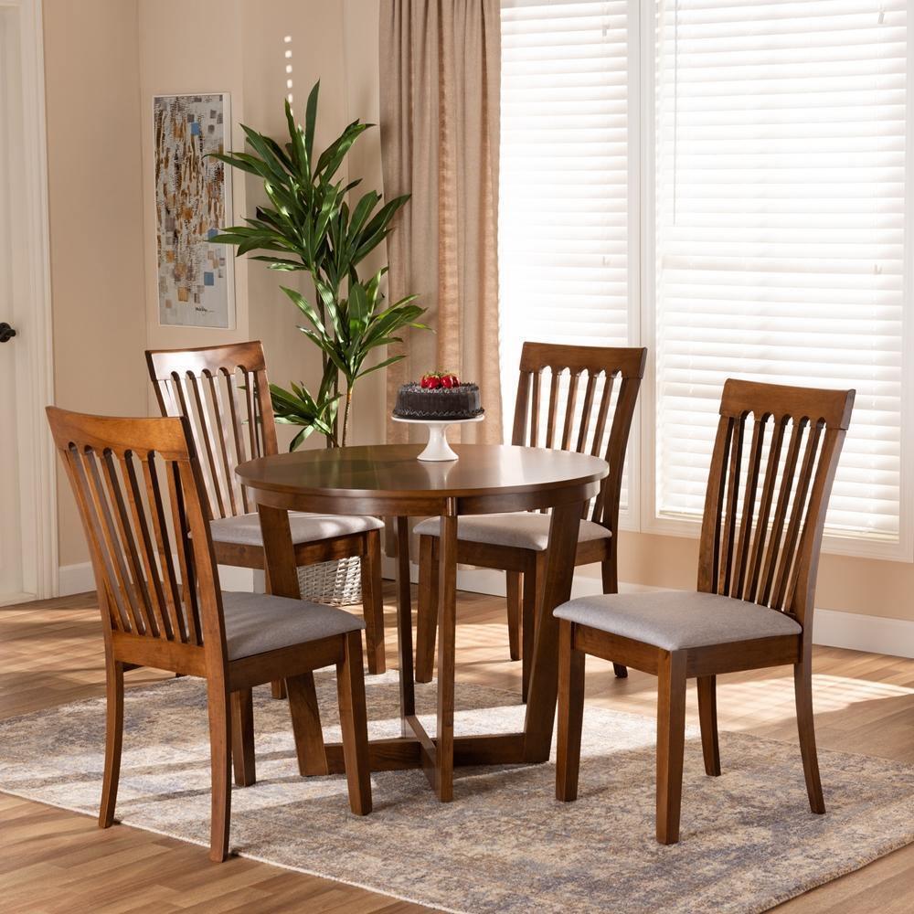 Andi Modern and Contemporary Grey Fabric Upholstered and Walnut Brown Finished Wood 5-Piece Dining Set FredCo