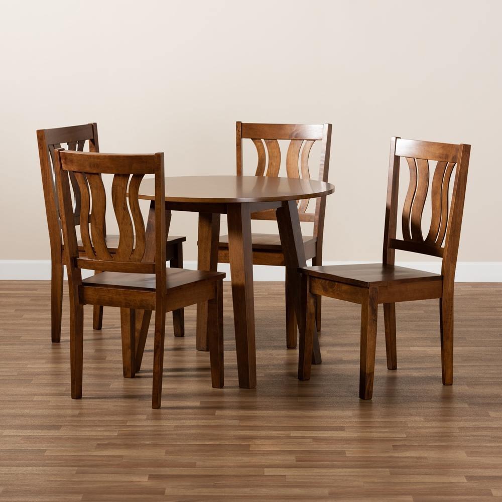 Anesa Modern and Contemporary Transitional Walnut Brown Finished Wood 5-Piece Dining Set FredCo