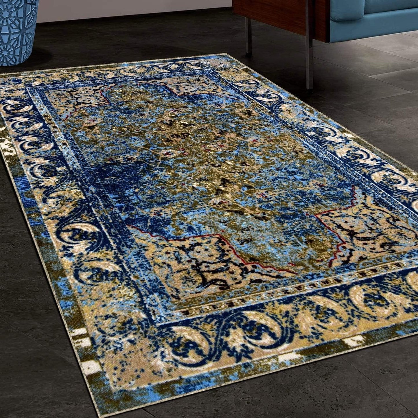 Angeles Non-Slip Foldable Vintage Oriental Distressed Rug FredCo