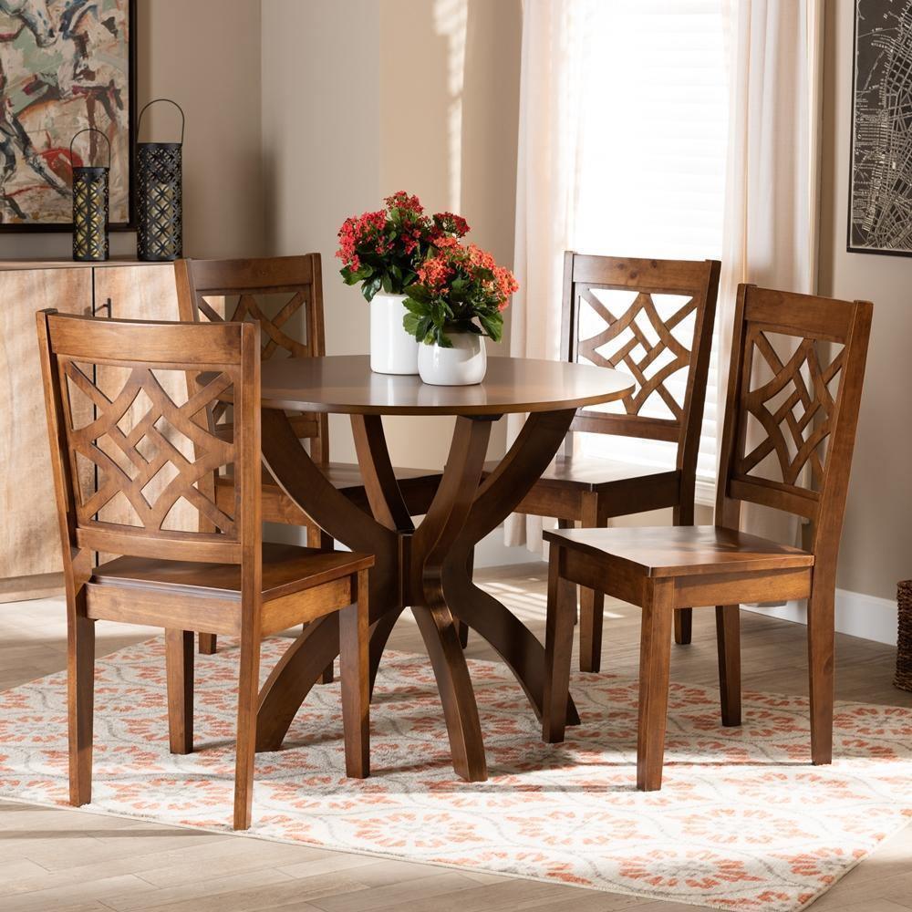 Anila Modern and Contemporary Walnut Brown Finished Wood 5-Piece Dining Set FredCo