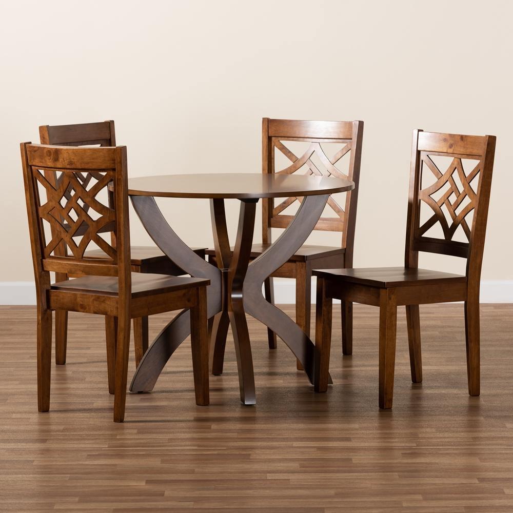 Anila Modern and Contemporary Walnut Brown Finished Wood 5-Piece Dining Set FredCo