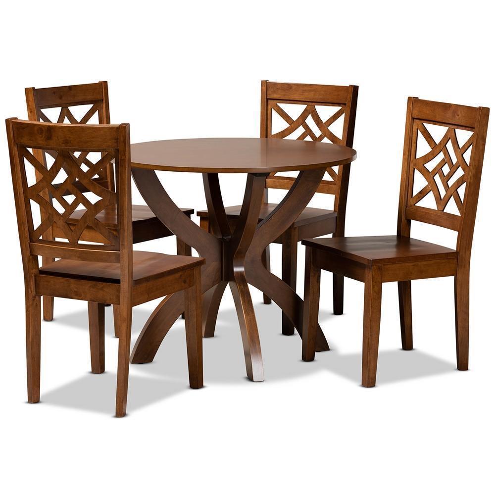 Anila Modern and Contemporary Walnut Brown Finished Wood 5-Piece Dining Set FredCo