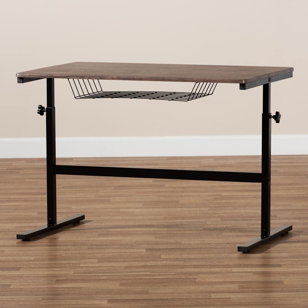 Anisa Modern and Industrial Walnut Finished Wood and Black Metal Height Adjustable Desk FredCo