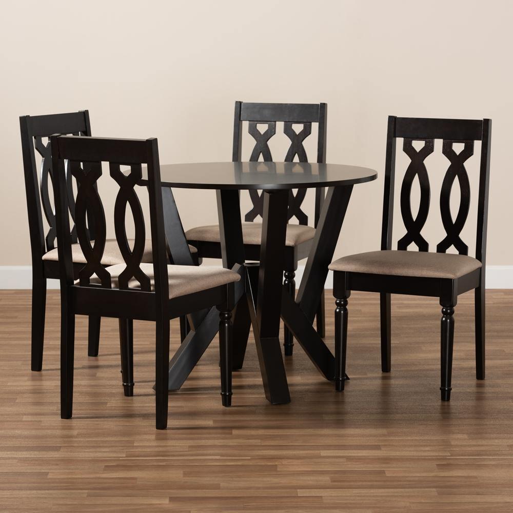 Anise Modern and Contemporary Sand Fabric Upholstered and Dark Brown Finished Wood 5-Piece Dining Set FredCo