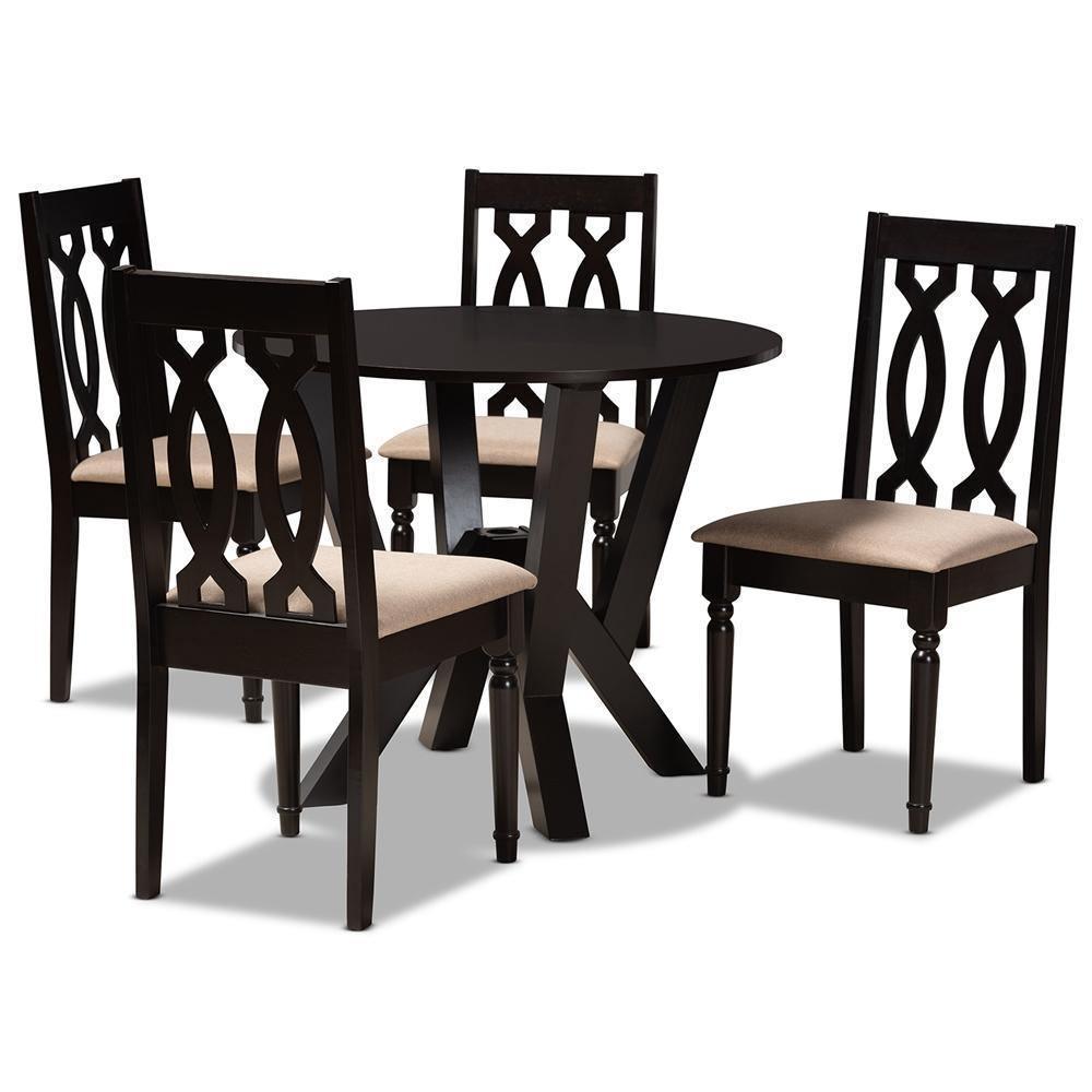 Anise Modern and Contemporary Sand Fabric Upholstered and Dark Brown Finished Wood 5-Piece Dining Set FredCo