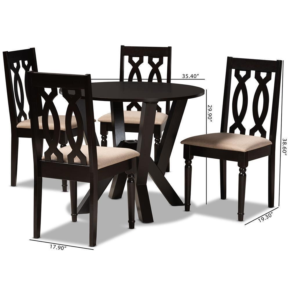 Anise Modern and Contemporary Sand Fabric Upholstered and Dark Brown Finished Wood 5-Piece Dining Set FredCo