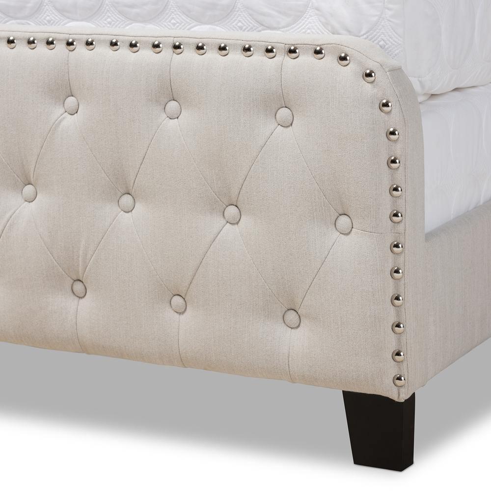 Annalisa Modern Transitional Beige Fabric Upholstered Button Tufted Queen Size Panel Bed FredCo