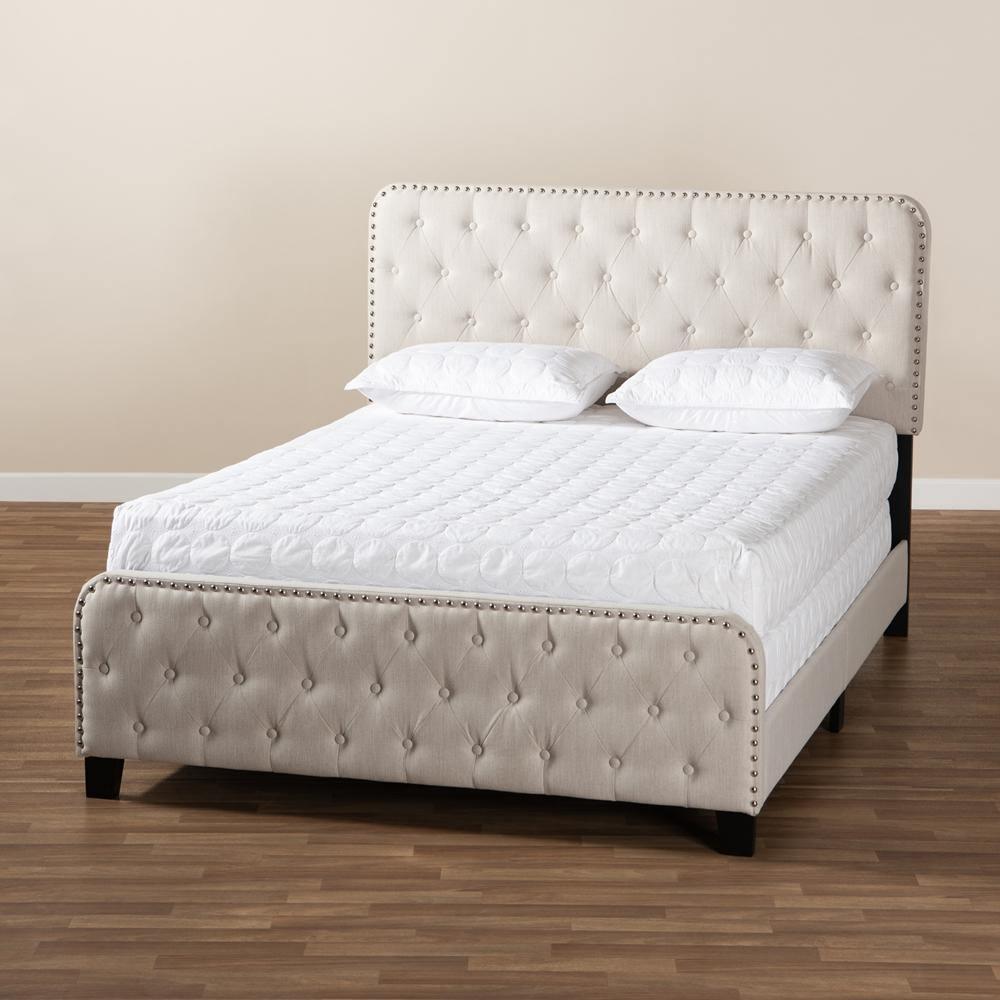 Annalisa Modern Transitional Beige Fabric Upholstered Button Tufted Queen Size Panel Bed FredCo