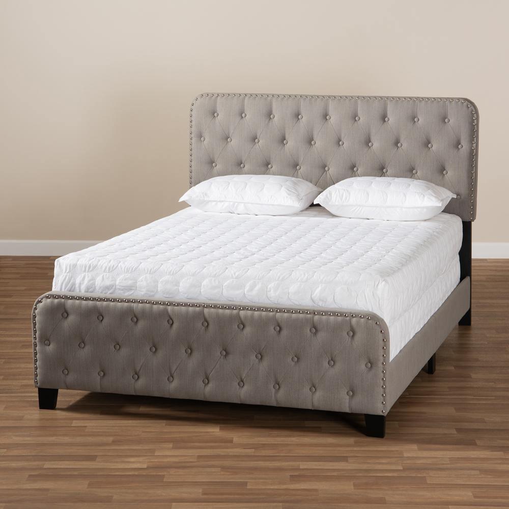 Annalisa Modern Transitional Grey Fabric Upholstered Button Tufted Queen Size Panel Bed FredCo