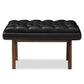 Annetha Mid-Century Modern Black Faux Leather Upholstered Walnut Finished Wood Ottoman FredCo