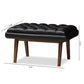 Annetha Mid-Century Modern Black Faux Leather Upholstered Walnut Finished Wood Ottoman FredCo