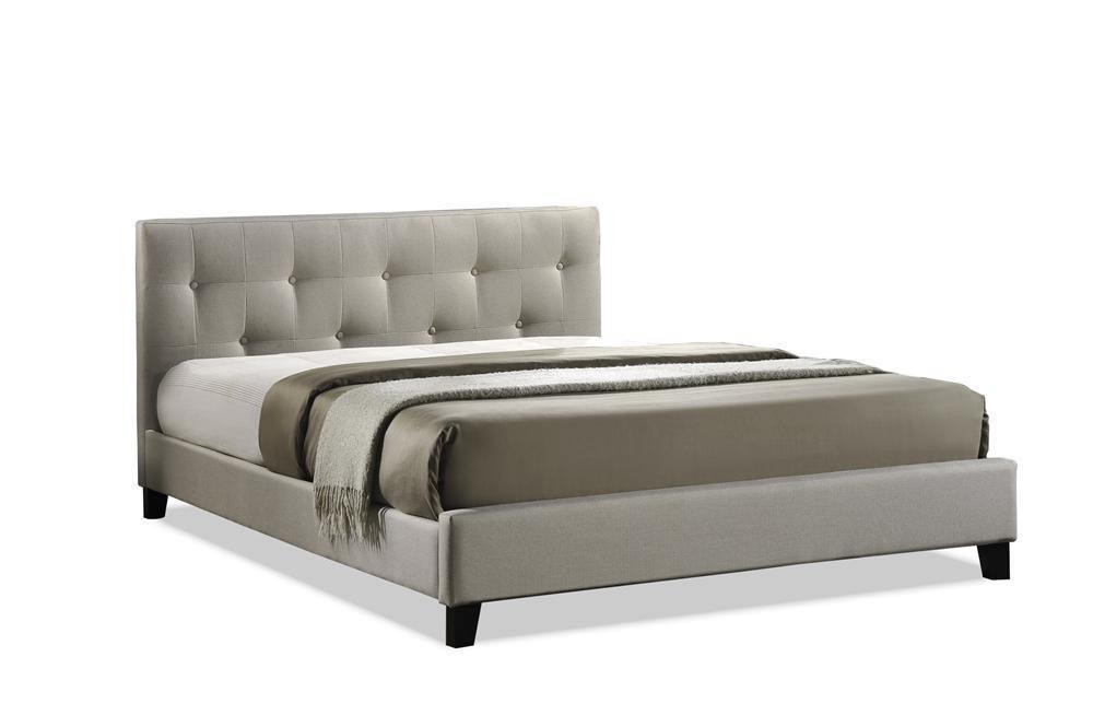 Annette Light Beige Linen Modern Bed with Upholstered Headboard - Queen Size FredCo