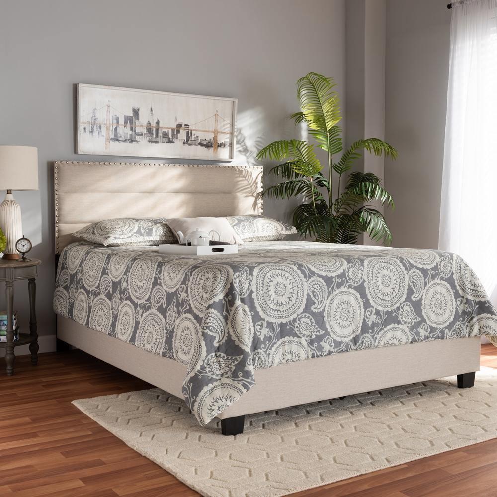 Ansa Modern and Contemporary Beige Fabric Upholstered Full Size Bed FredCo