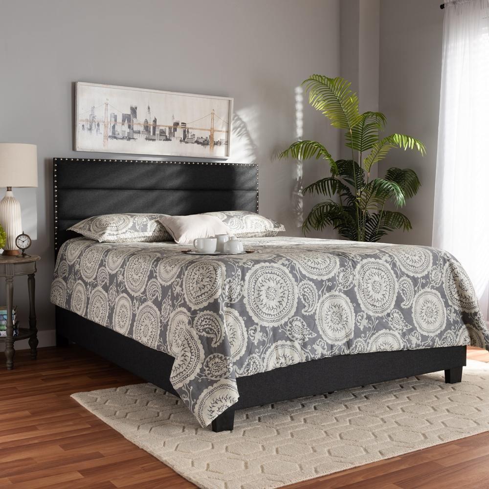 Ansa Modern and Contemporary Dark Grey Fabric Upholstered Queen Size Bed FredCo