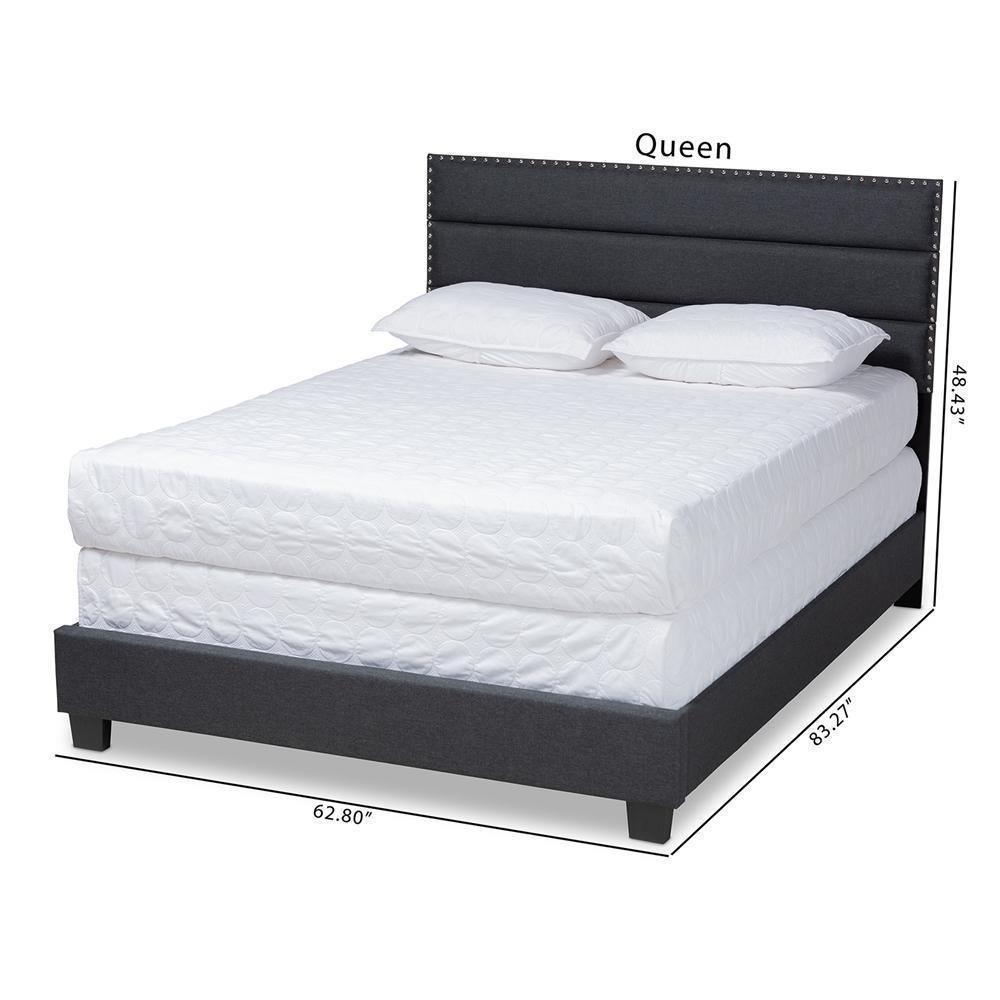 Ansa Modern and Contemporary Dark Grey Fabric Upholstered Queen Size Bed FredCo