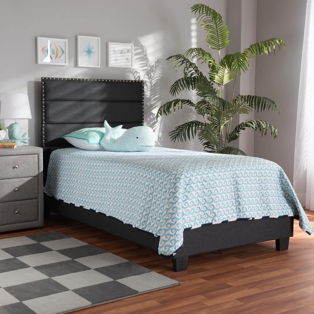 Ansa Modern and Contemporary Dark Grey Fabric Upholstered Twin Size Bed FredCo