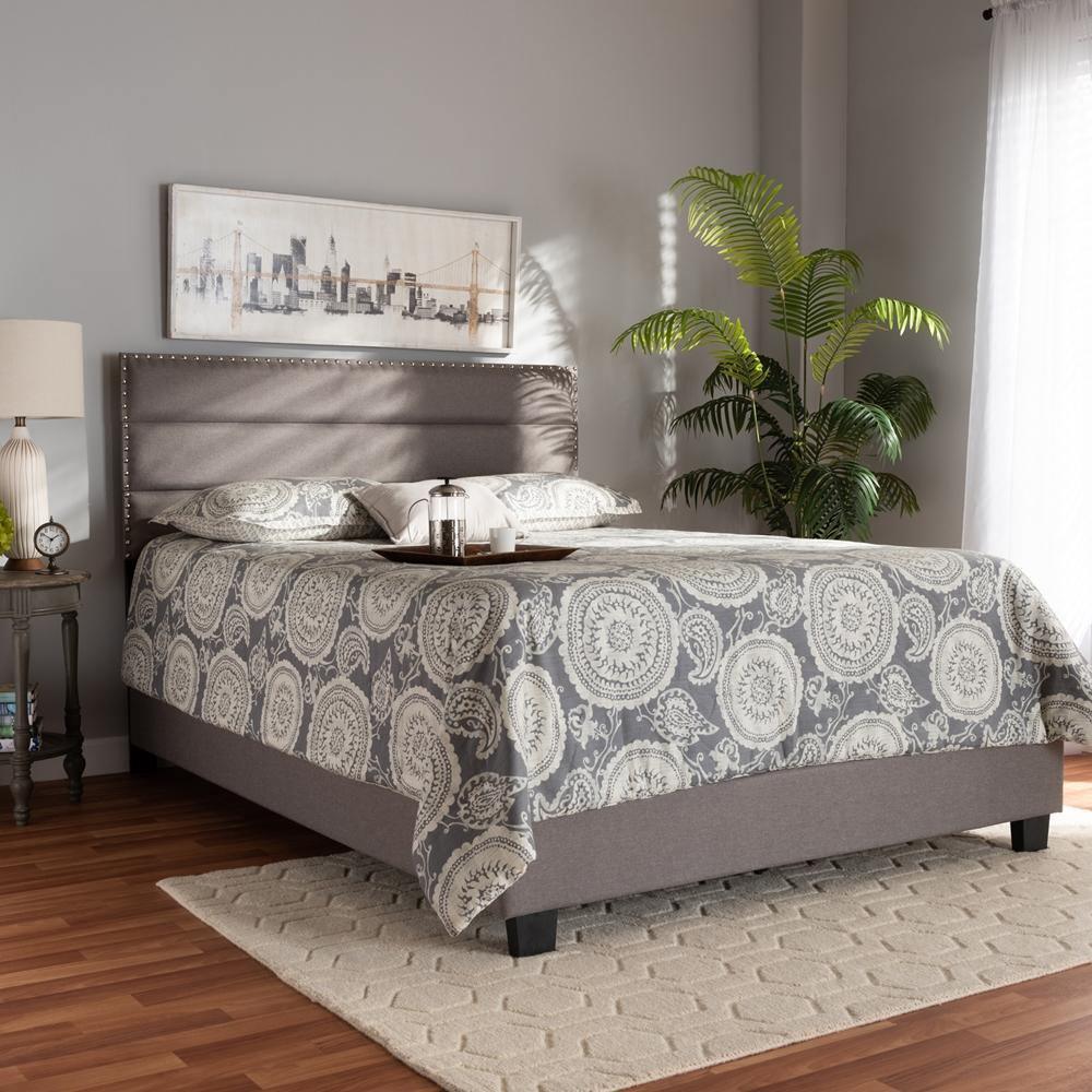 Ansa Modern and Contemporary Grey Fabric Upholstered King Size Bed FredCo