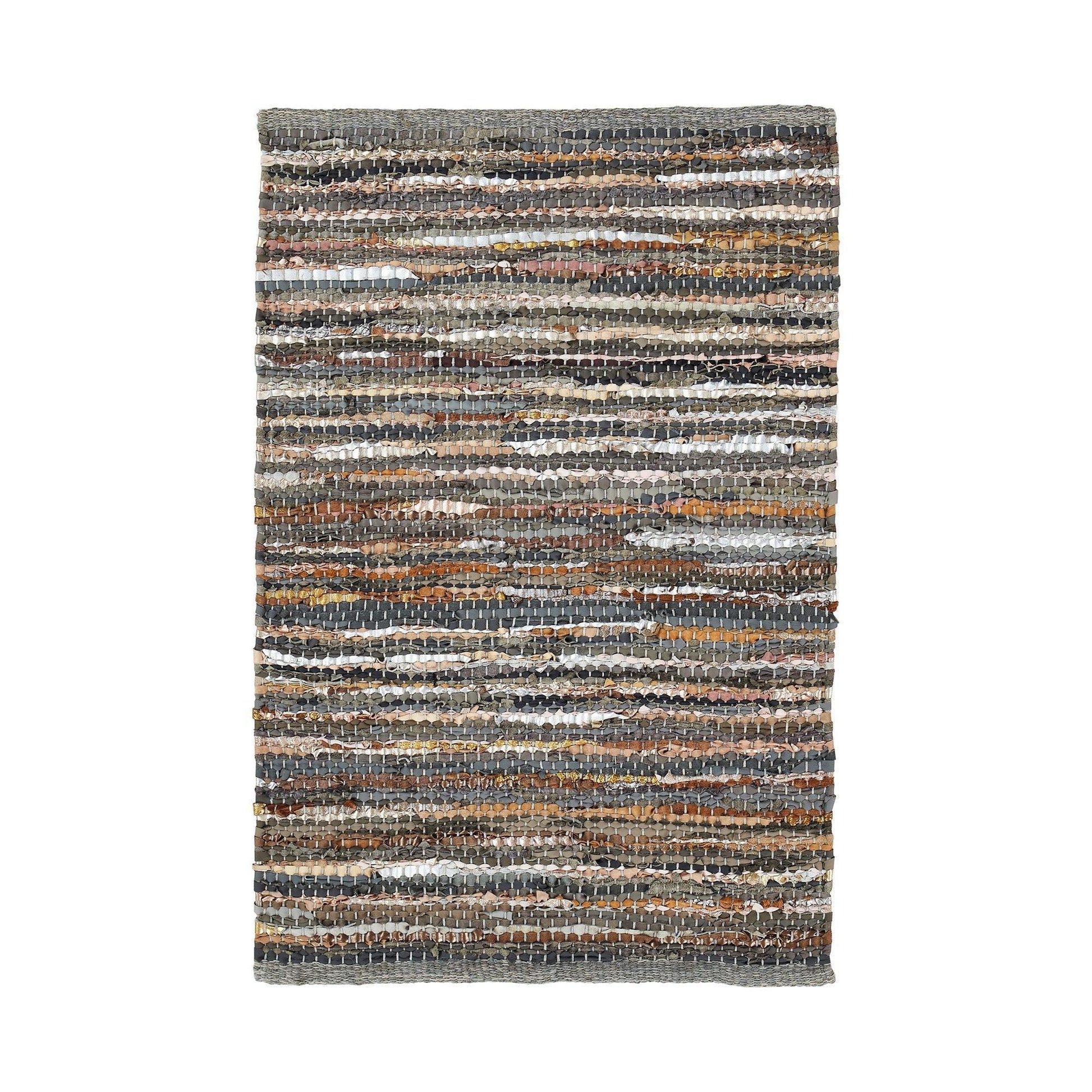 Ansley Handcrafted Leather Modern Metallic Stripe Rug FredCo
