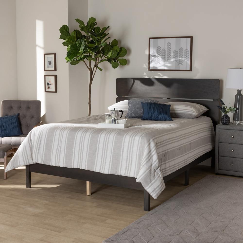 Anthony Modern and Contemporary Dark Grey Oak Finished Wood King Size Panel Bed FredCo