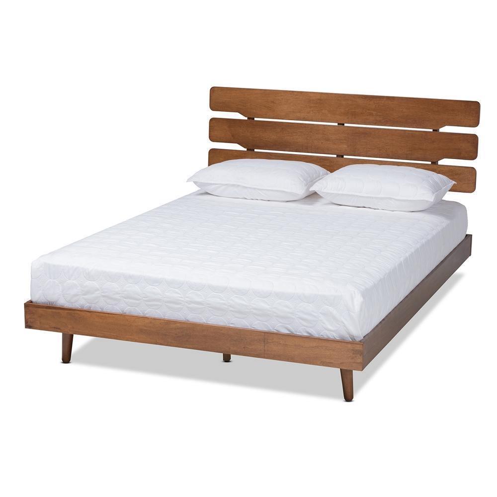 Anzia Mid-Century Modern Walnut Finished Wood Queen Size Platform bed FredCo
