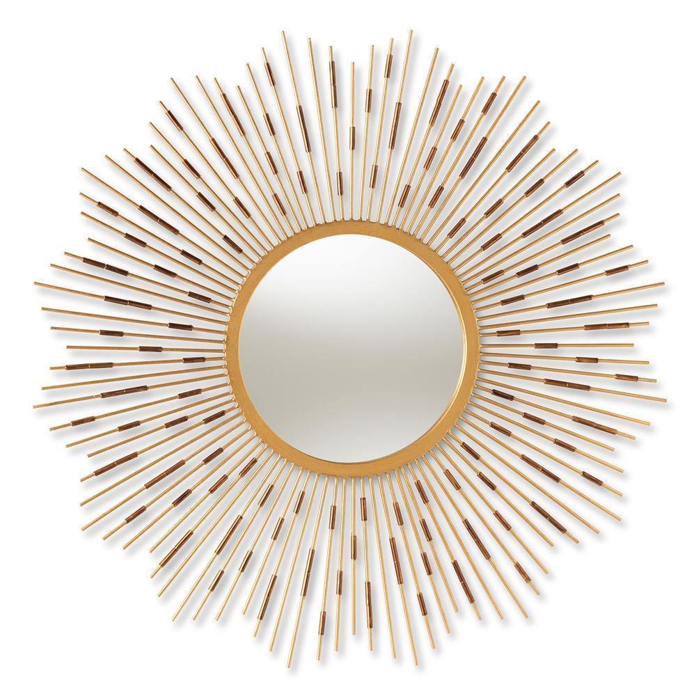 Apollonia Modern and Contemporary Gold Finished Sunburst Accent Wall Mirror FredCo