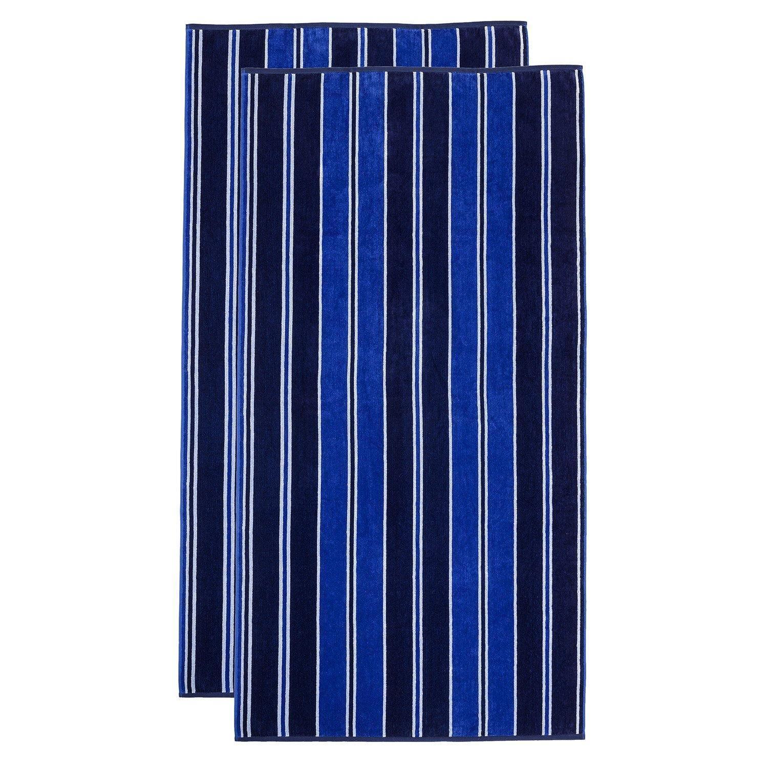 Aqua Stripes 100% Combed Cotton Oversized Beach Towel, Blue FredCo