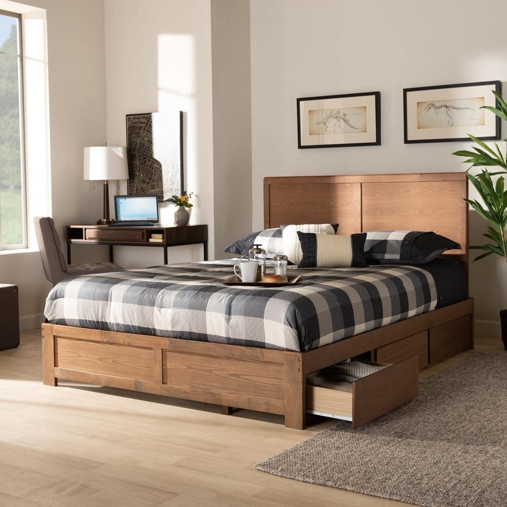 Aras Modern and Contemporary Transitional Ash Walnut Brown Finished Wood Full Size 3-Drawer Platform Storage Bed FredCo